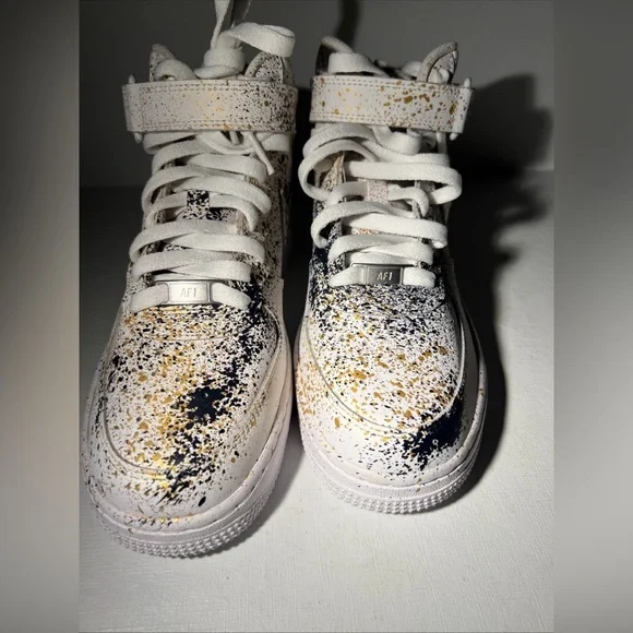 Nike Air Force 1 Mid Paint Splatter White Gold Black DH2933-111 5.5Y